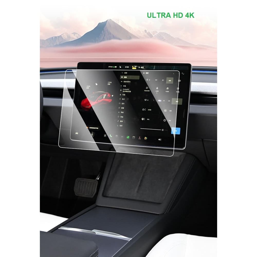 Set 2 folii sticla ecran frontal + spate Tesla Model 3 / Tesla Model Y, 4K Ultra HD, anti-amprenta, 2.5D, transparenta — varianta 5