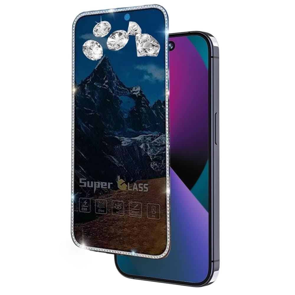 Folie sticla Apple iPhone 15 Pro, Full Glue ESD Privacy, pietricele decorative — principală