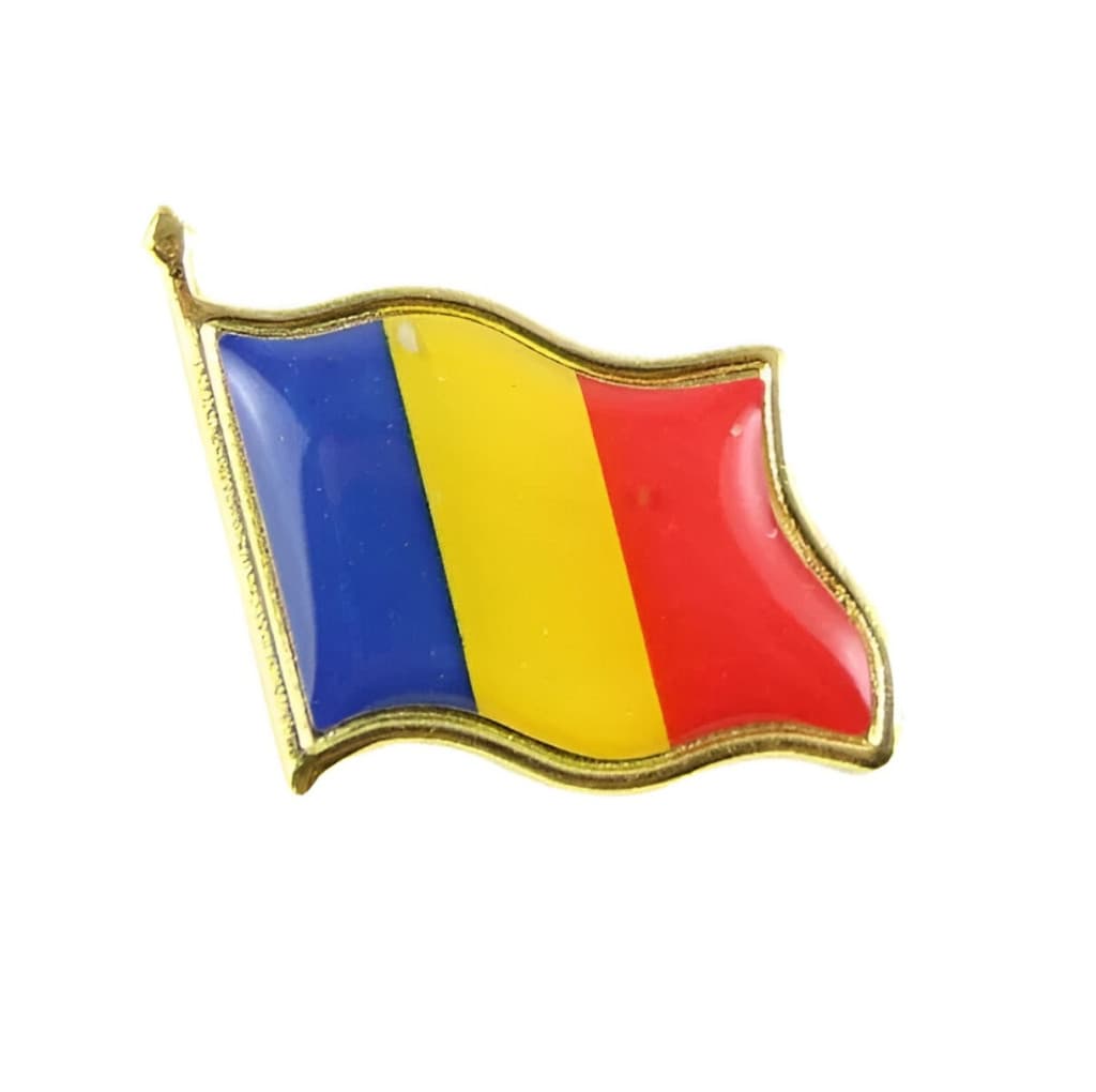 Insigna metalica "Romania", 20 x 20 mm, design steag — principală