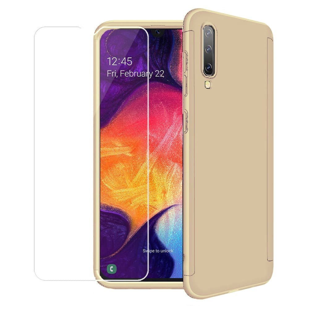 Husă Full Cover 360° pentru Samsung Galaxy A70 (față + spate + sticlă), aurie — principală