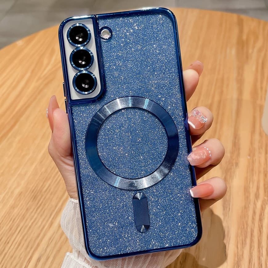 Husa Samsung Galaxy S24, Electroplating Magsafe Glitter TPU, protectii lentile camere, albastru marin — principală