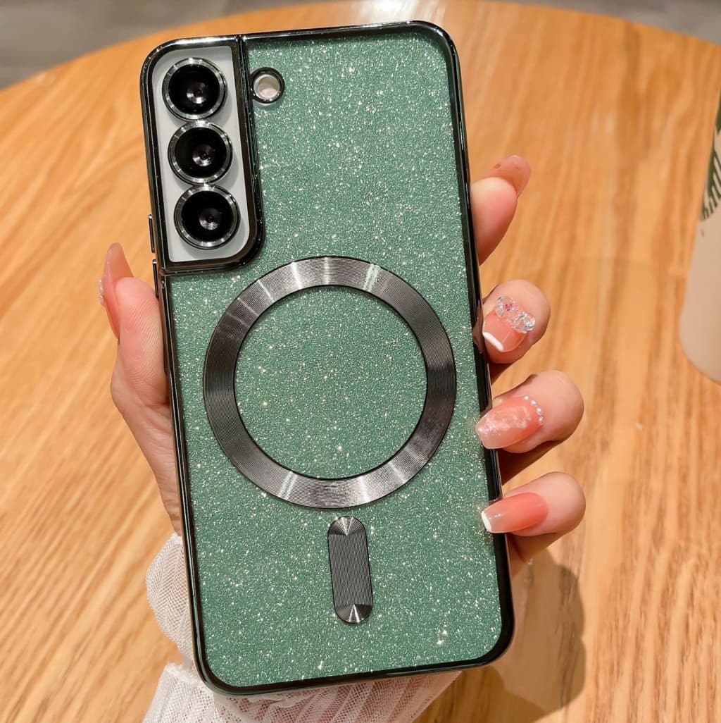 Husa Samsung Galaxy S24 Plus (S24+), Electroplating Magsafe Glitter TPU, protectii lentile camere, verde — principală