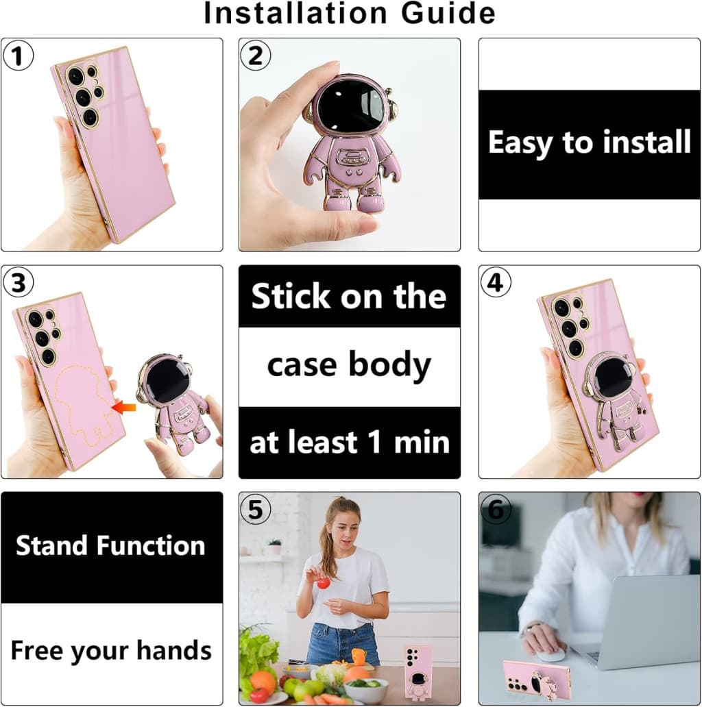 Husa Samsung Galaxy S24 Ultra, Astronaut Case, protectie camera, functie stand expunere, roz — 5