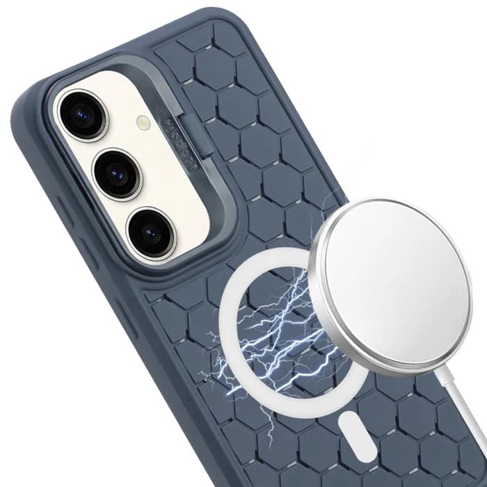 Husa Samsung Galaxy S24+ (S24 Plus), HoneyComb Bracket, functie stand, albastru inchis — varianta 2