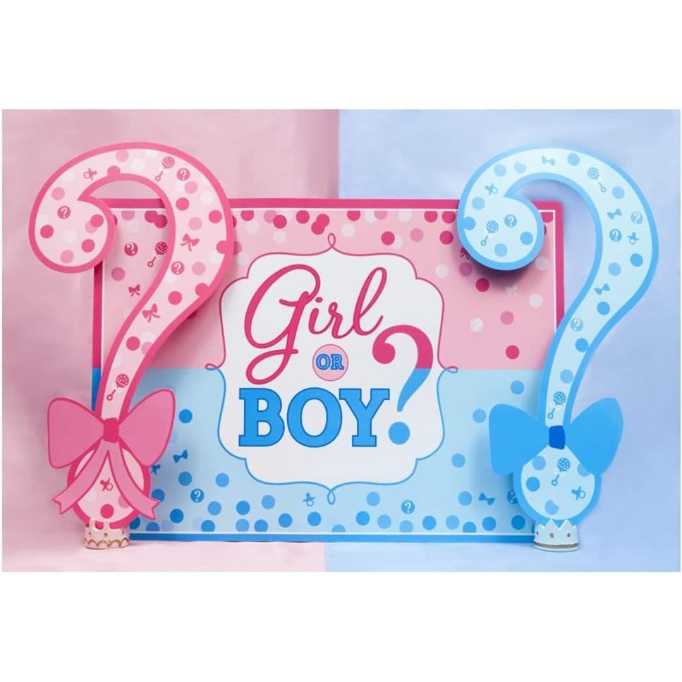 Banner pentru petrecere, model Girl or Boy, tematica Gender Reveal, 150 x 100 cm, albastru/roz — principală