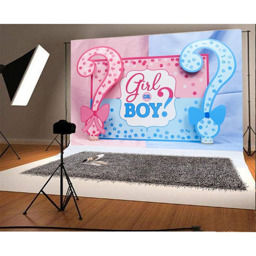 Banner pentru petrecere, model Girl or Boy, tematica Gender Reveal, 150 x 100 cm, albastru/roz — varianta 2