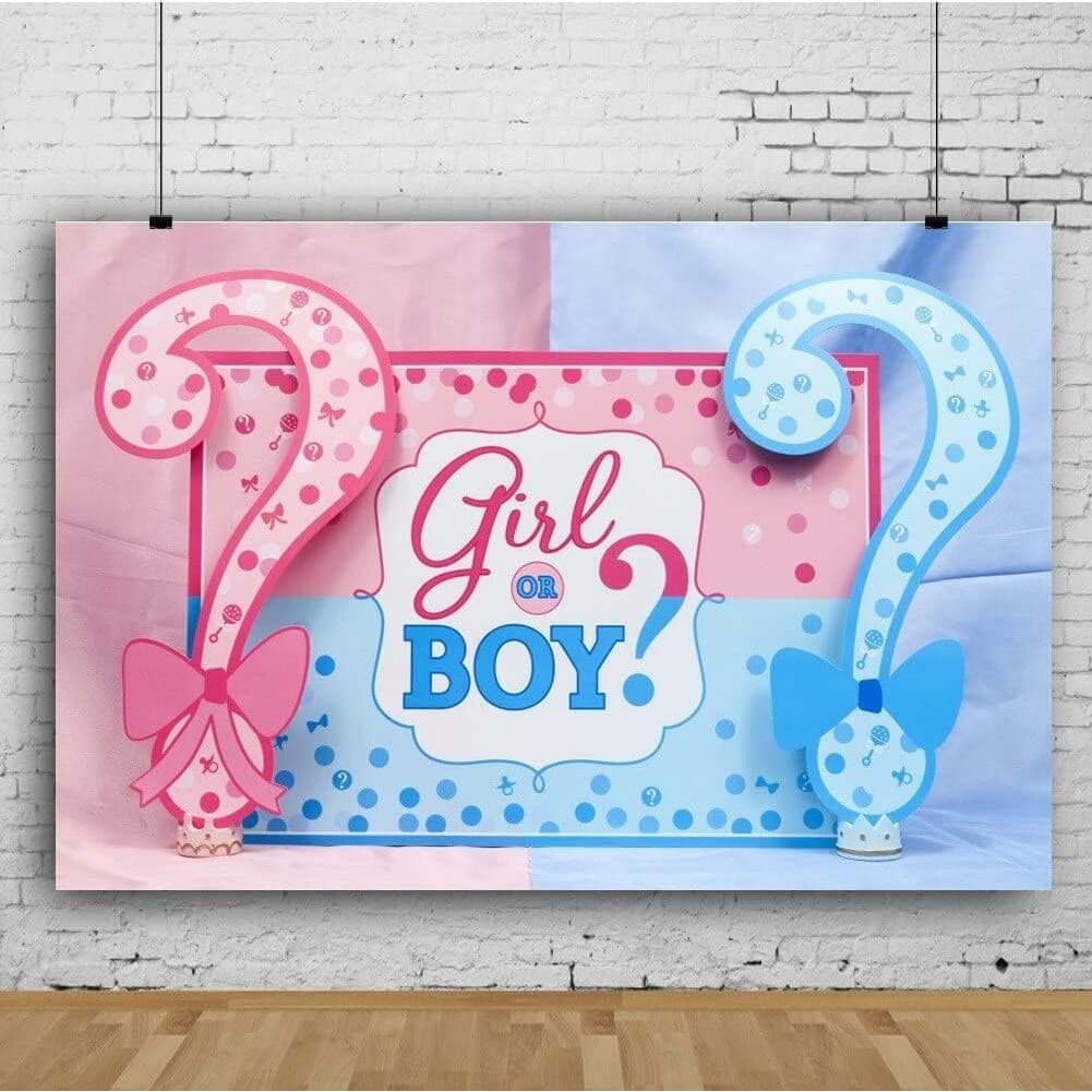 Banner pentru petrecere, model Girl or Boy, tematica Gender Reveal, 150 x 100 cm, albastru/roz — varianta 3