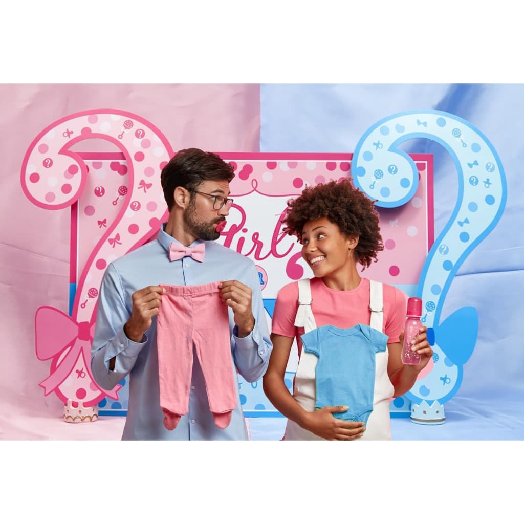 Banner pentru petrecere, model Girl or Boy, tematica Gender Reveal, 150 x 100 cm, albastru/roz — varianta 4