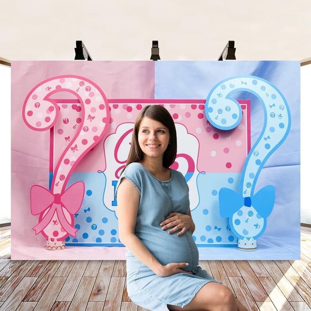 Banner pentru petrecere, model Girl or Boy, tematica Gender Reveal, 150 x 100 cm, albastru/roz — varianta 6