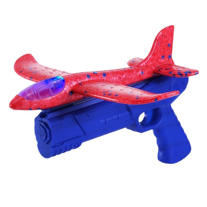 Pistol cu lansator de avion, pistol albastru/avion rosu, cu lumini, 24 cm — principală