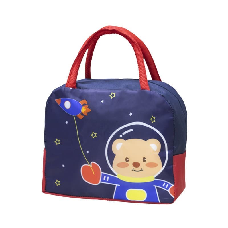 Geanta termoizolanta pentru copii, Imprimeu Ursulet Astronaut, 23x13x19 cm, albastru/rosu — principală