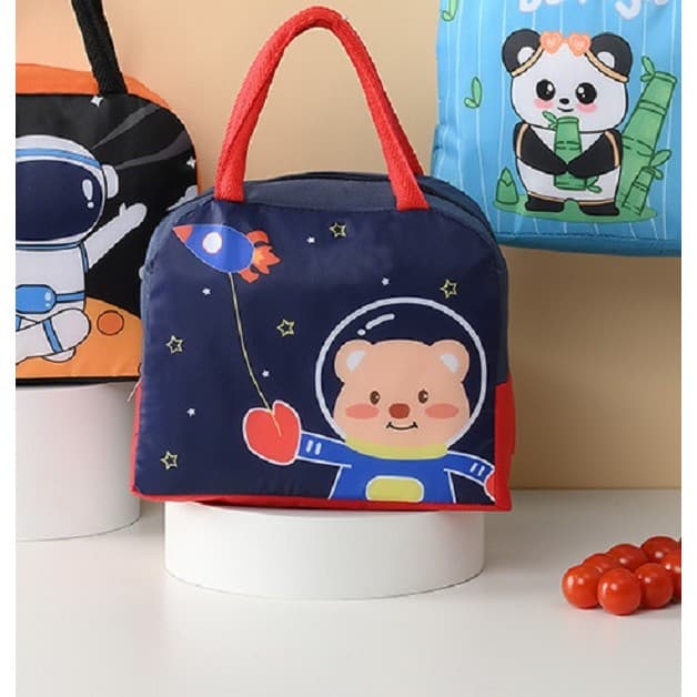 Geanta termoizolanta pentru copii, Imprimeu Ursulet Astronaut, 23x13x19 cm, albastru/rosu — varianta 4