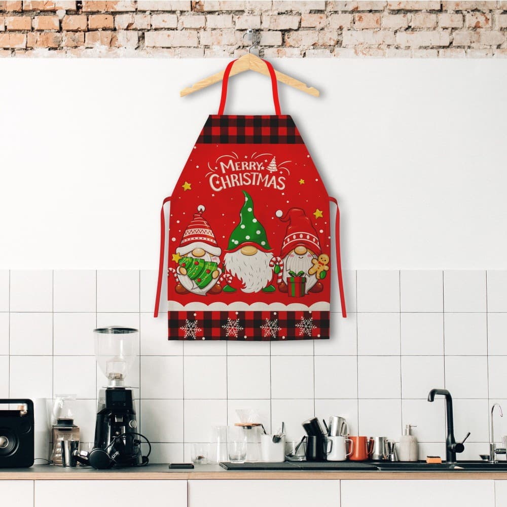 Sort de bucatarie decorativ, tema Craciun, 50 x 70 cm, model 3 elfi — varianta 4