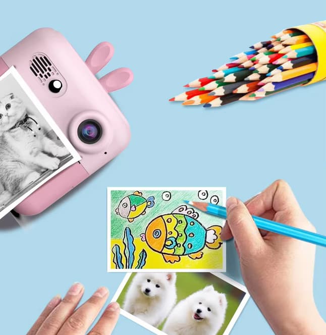 Aparat foto, camera video Full HD pentru copii IDK-A23, imprimanta termica incorporata, albastra — varianta 6