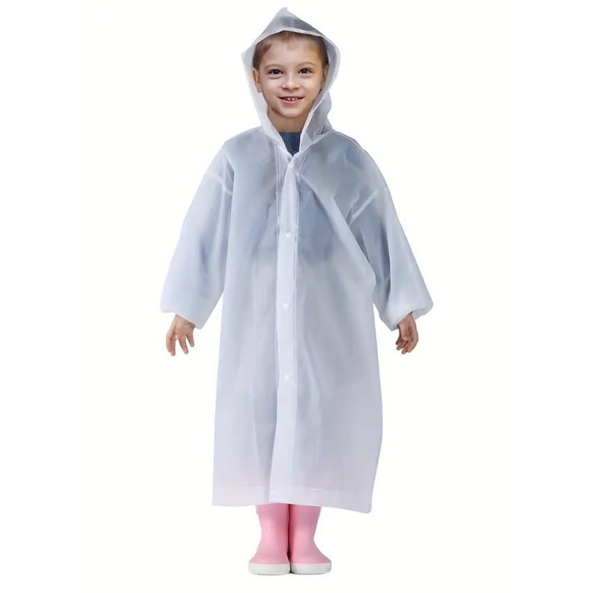 Pelerina de ploaie pentru copii, 100 - 145 cm, din EVA, inchidere cu capse, alba — principală