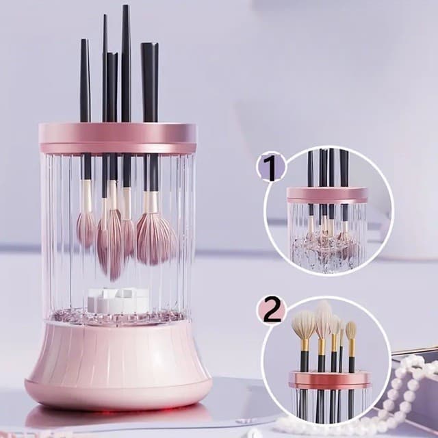Dispozitiv Portabil de Curatare a Pensulelor de Machiaj,  pentru Pensule de Diferite Dimensiuni, 5V, 7000RPM, Vibratii Sonice, USB Type C, 9x9x16 cm, Roz — principală