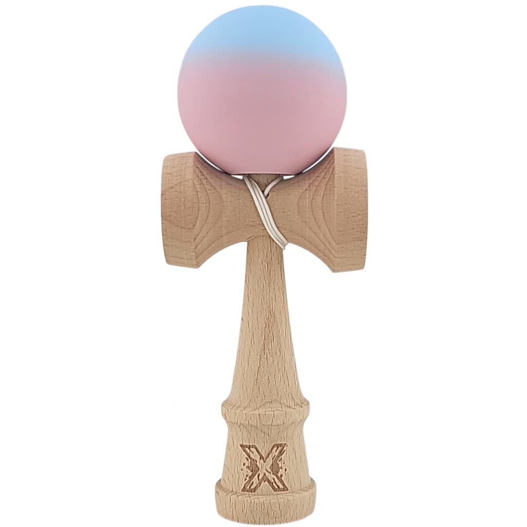 Jucarie lemn Kendama X, originala, profesionala, Rubber Grip, albastru/roz — principală