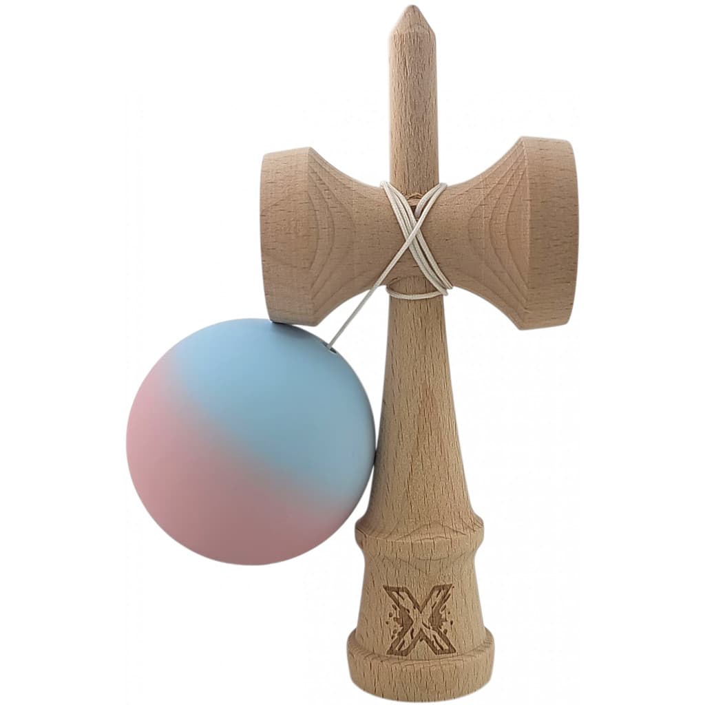 Jucarie lemn Kendama X, originala, profesionala, Rubber Grip, albastru/roz — varianta 4