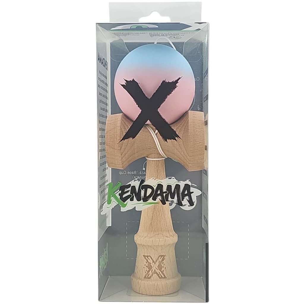 Jucarie lemn Kendama X, originala, profesionala, Rubber Grip, albastru/roz — varianta 5