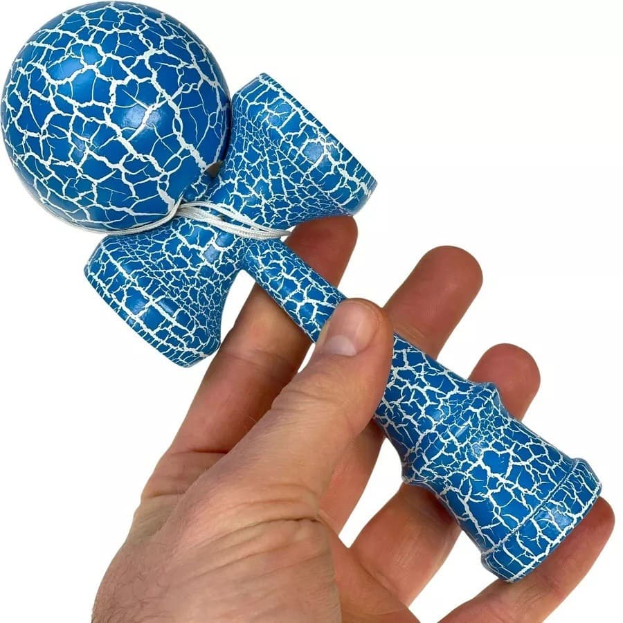 Jucarie lemn Kendama X model Crack, 18 cm, albastra — varianta 2