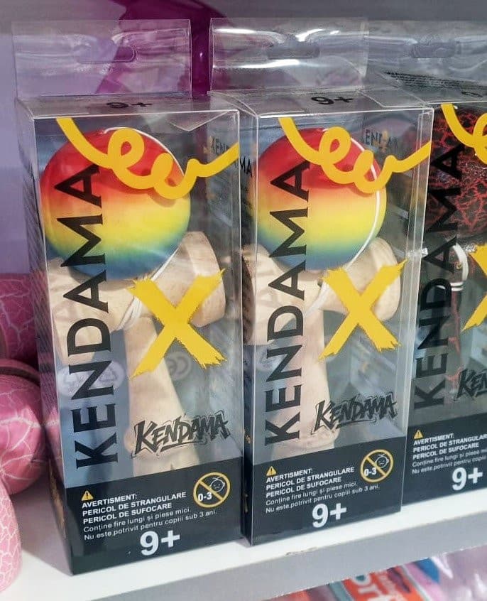 Jucarie lemn Kendama X model Crack, 18 cm, albastra — varianta 5