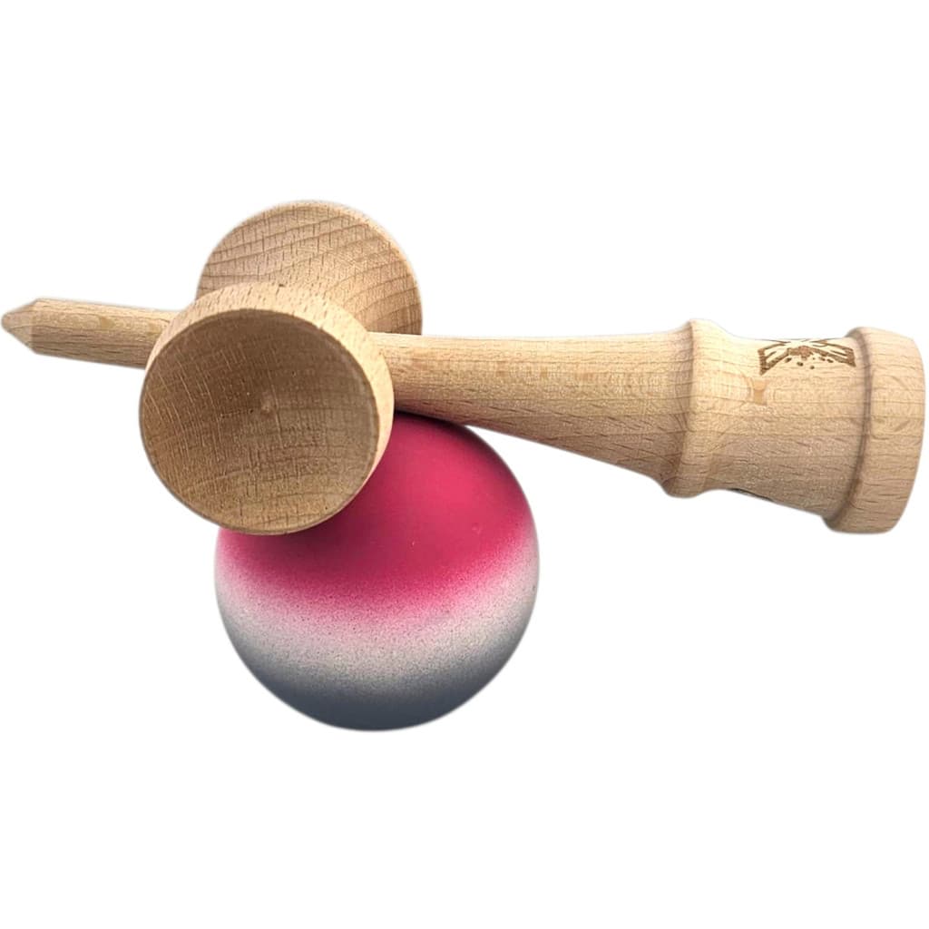 Jucarie lemn Kendama X, originala, profesionala, Rubber Grip, roz/alb/gri — varianta 3