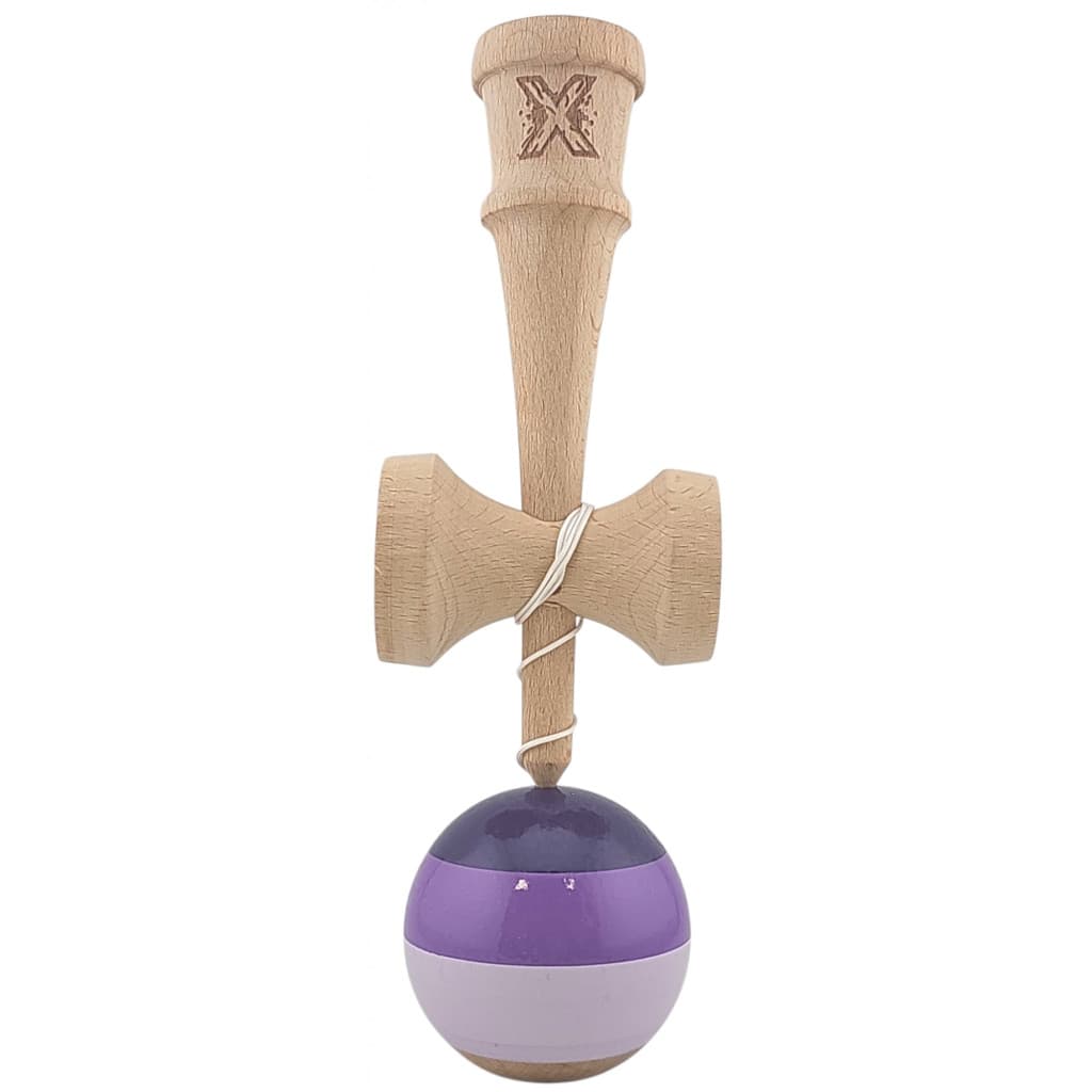 Jucarie lemn Kendama X, originala, profesionala, Super Sticky, 18 cm, mov/lila — 2