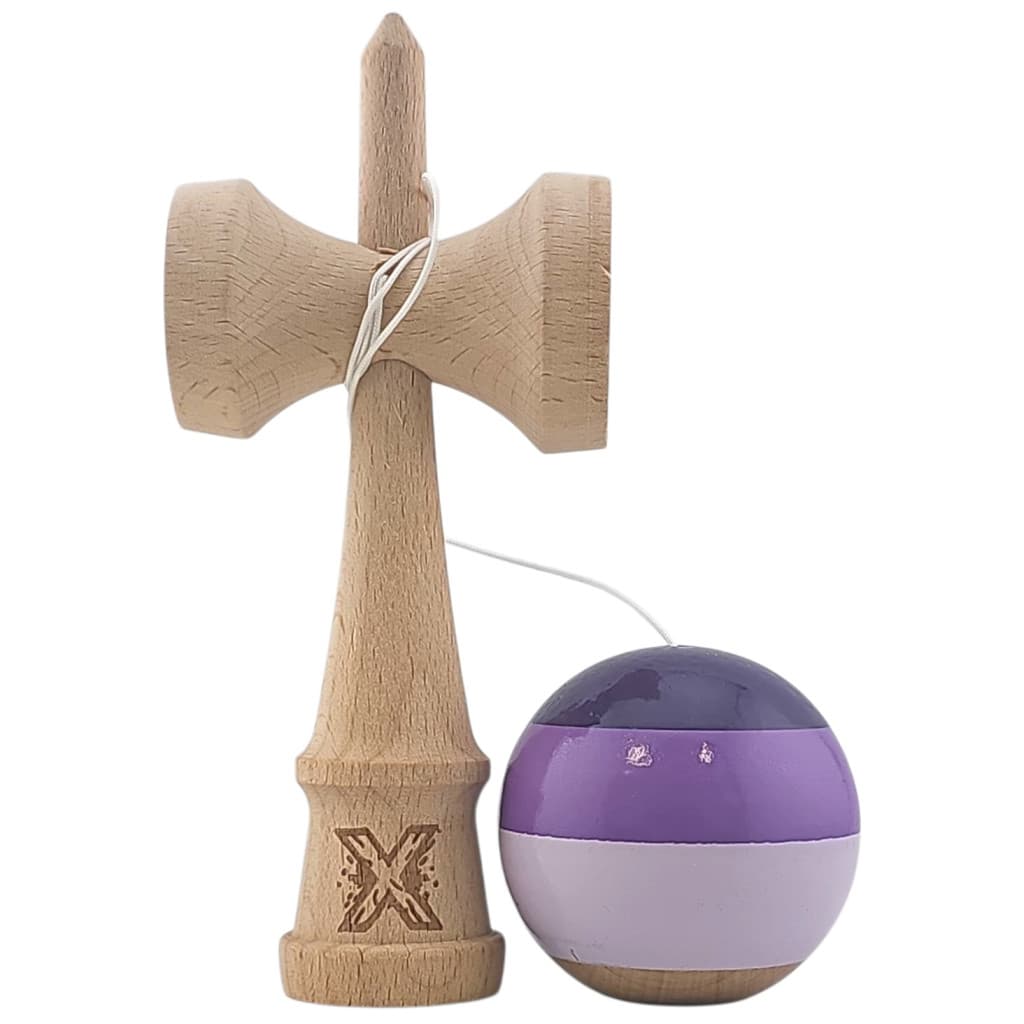 Jucarie lemn Kendama X, originala, profesionala, Super Sticky, 18 cm, mov/lila — 4