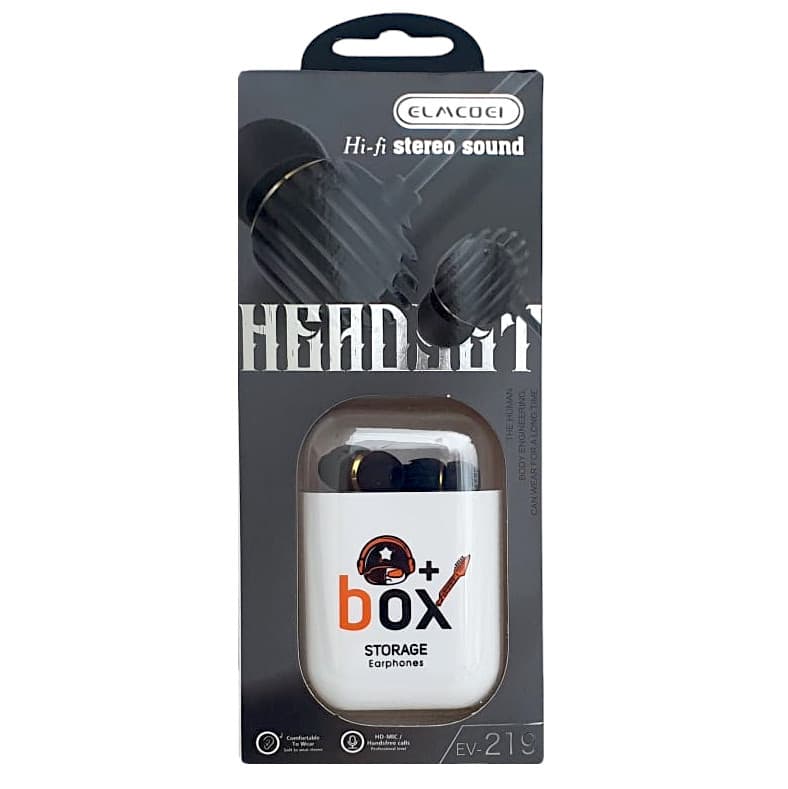 Casti audio cu microfon EV-219, conector jack 3.5 mm, cablu 1.2 m, cutie depozitare, negre — principală