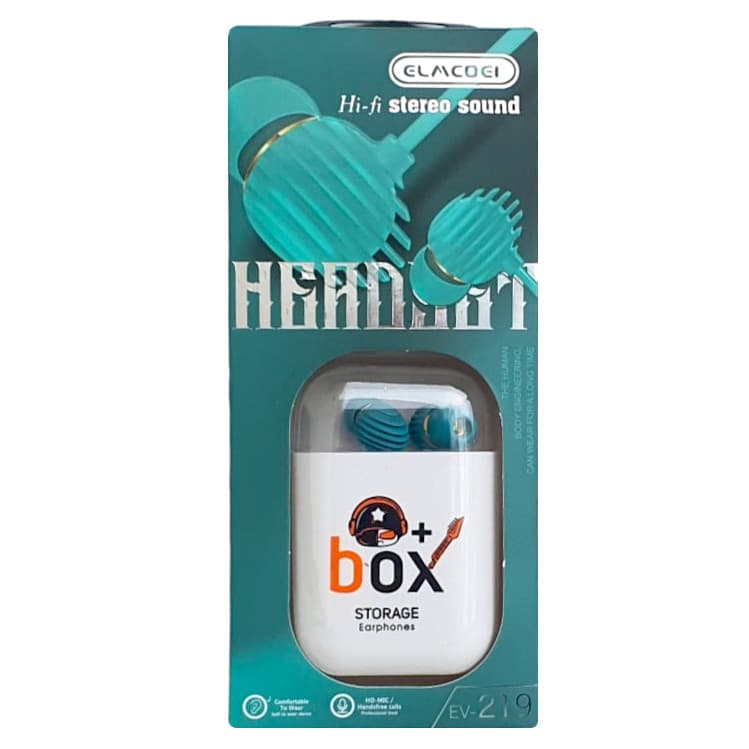 Casti audio cu microfon EV-219, conector jack 3.5 mm, cablu 1.2 m, cutie depozitare, turcoaz — principală