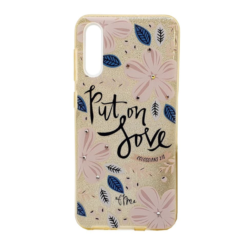 Husa Flowers Glitter pentru Apple iPhone 6 / 6S, cu mesaj, aurie — principală