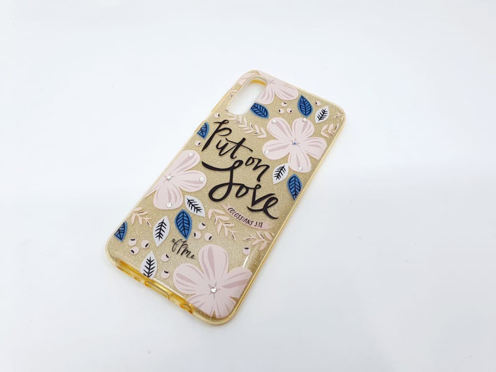 Husa Flowers Glitter pentru Apple iPhone 6 / 6S, cu mesaj, aurie — varianta 2