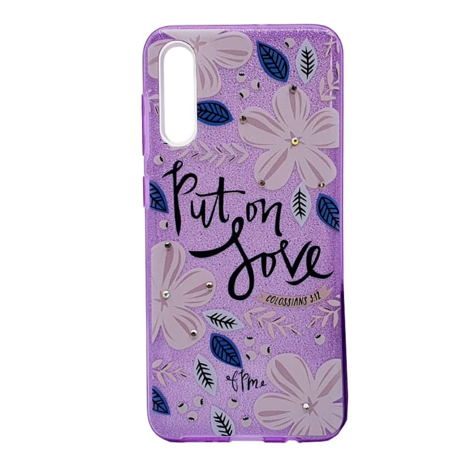 Husa Flowers Glitter pentru Apple iPhone 7 / 8, cu mesaj, mov — principală