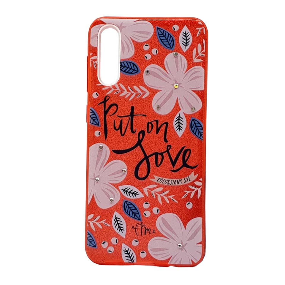 Husa Flowers Glitter pentru Apple iPhone 7 / 8, cu mesaj, rosie — principală