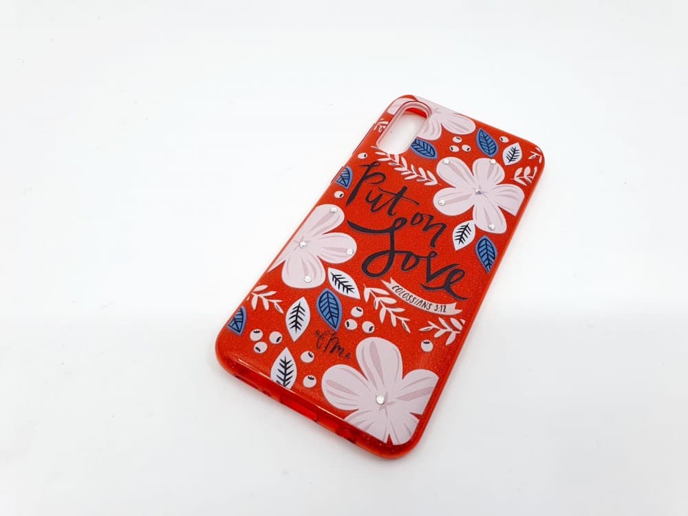 Husa Flowers Glitter pentru Apple iPhone 7 / 8, cu mesaj, rosie — varianta 2