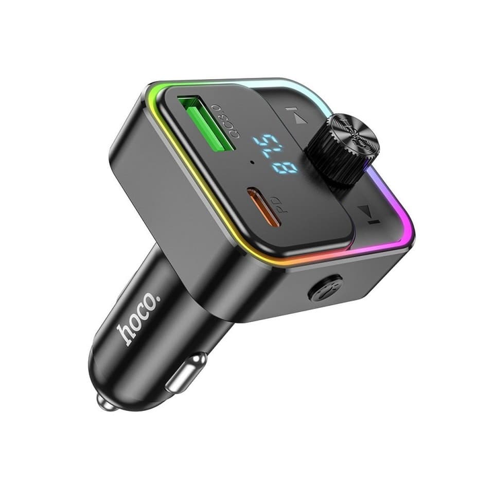 Modulator FM Hoco E81, Incarcare 30W, 2 porturi incarcare, Iluminare RGB, Bluetooth, negru — principală
