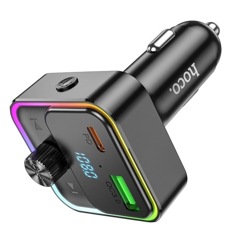 Modulator FM Hoco E81, Incarcare 30W, 2 porturi incarcare, Iluminare RGB, Bluetooth, negru — varianta 4