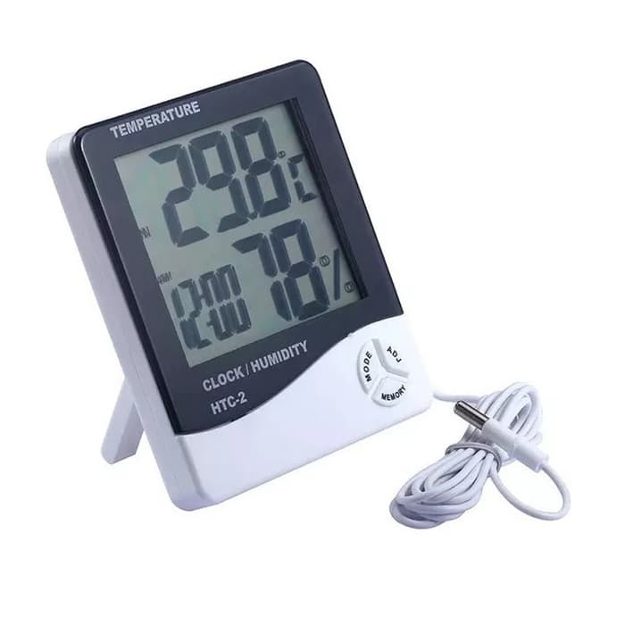 Ceas digital HTC-2, ecran LCD, higrometru, termometru, AM/PM, alarma, alb — principală