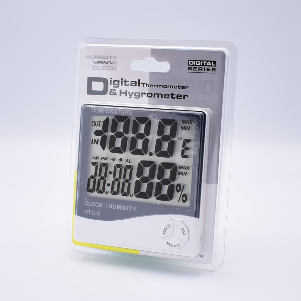 Ceas digital HTC-2, ecran LCD, higrometru, termometru, AM/PM, alarma, alb — varianta 3