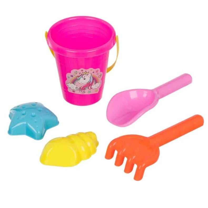 Găleată de plajă fuchsia cu unicorn, 10 x 11 cm și 4 accesorii — principală