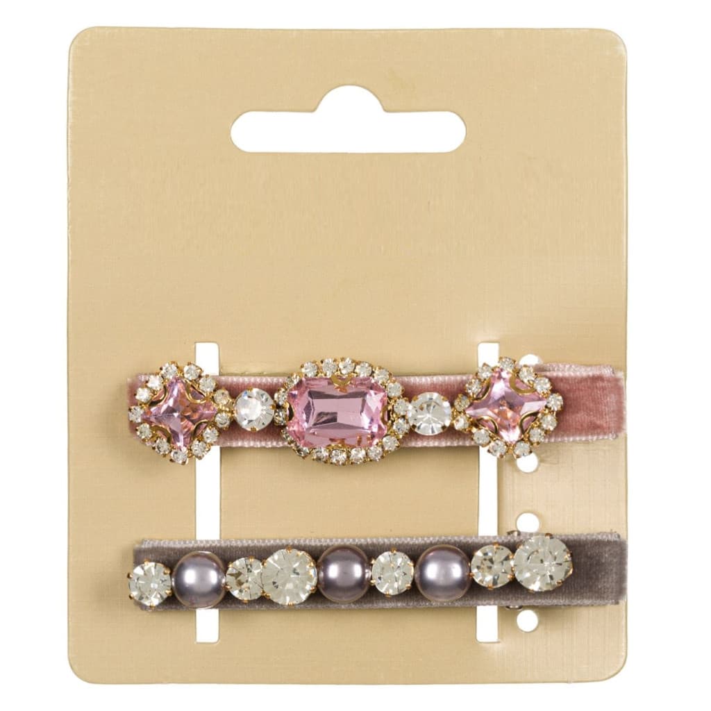 Clame par catifelate. gri & roz, cu pietre, 8 cm, 2 bucati — varianta 2