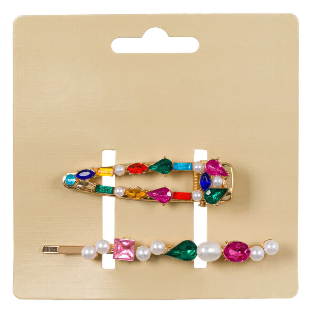 Clama & agrafa pentru par, cu strassuri colorate si perle, 2 bucati — varianta 2