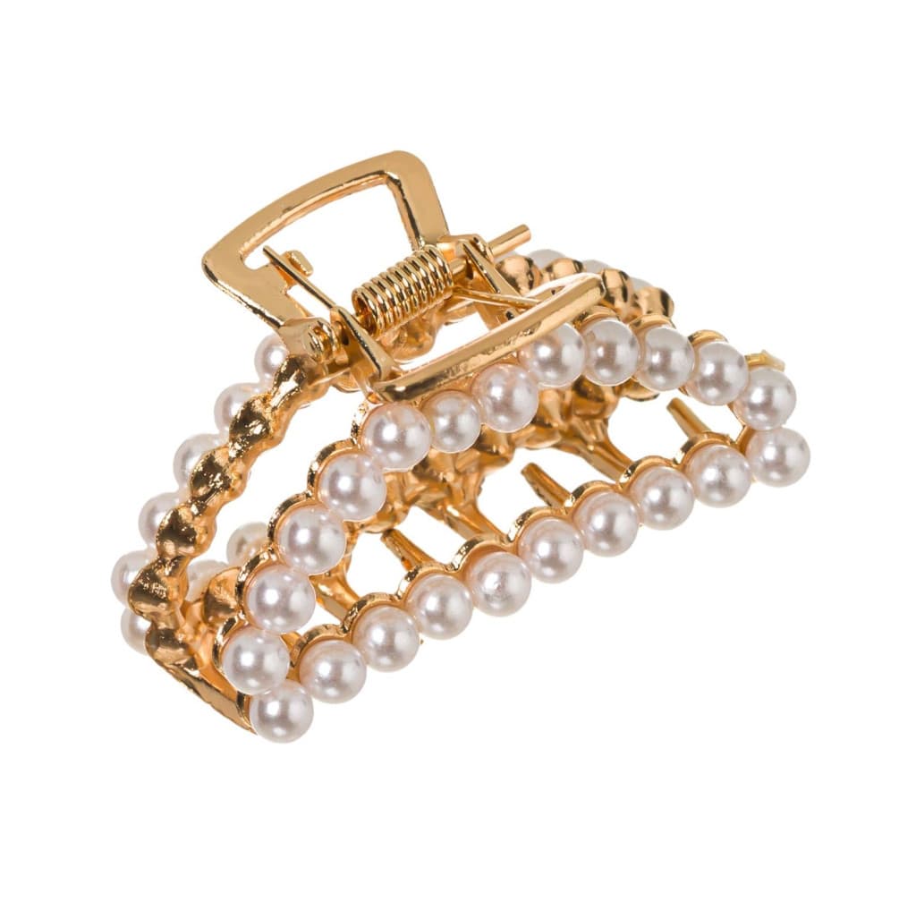 Clama de par cu perle albe, aurie, 5 cm — varianta 2