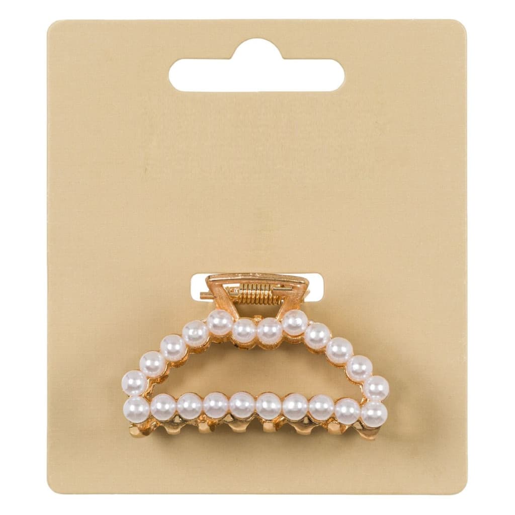 Clama de par cu perle albe, aurie, 5 cm — varianta 3