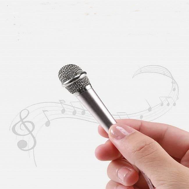 Mini microfon pentru karaoke, podcast, 1.8 x 5.5 cm, conector jack 3.5 mm, argintiu — 2