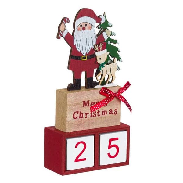 Decoratiune de Craciun din lemn, calendar Mos Craciun, 20 cm — principală
