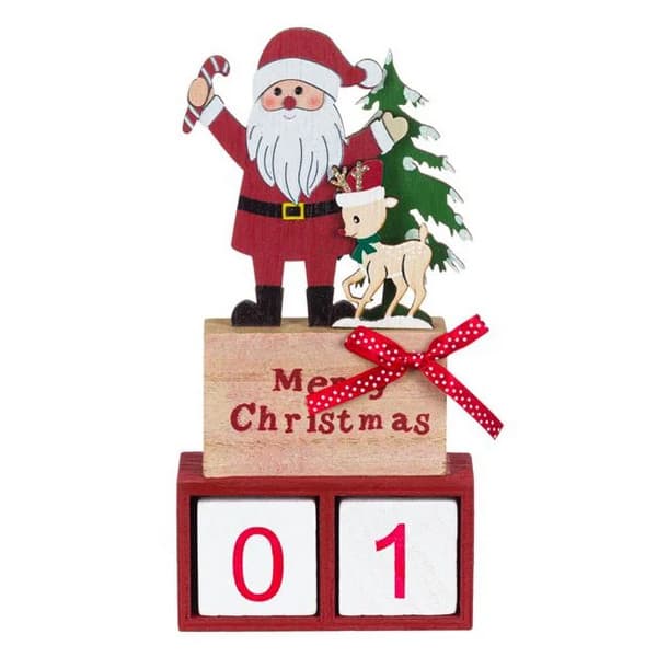 Decoratiune de Craciun din lemn, calendar Mos Craciun, 20 cm — varianta 2