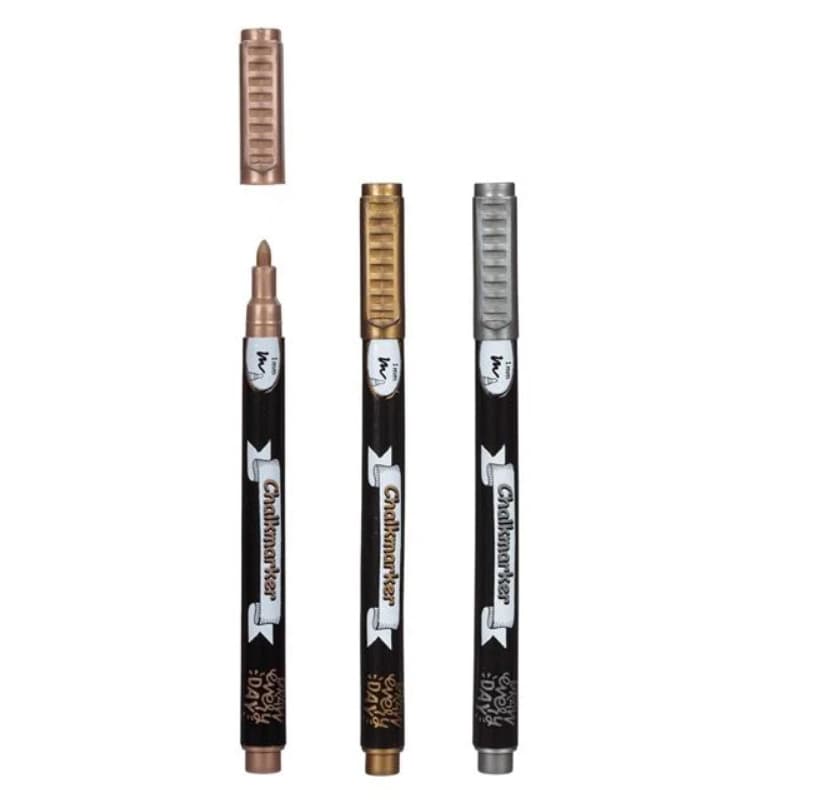 Set 3 carioci creta lichida, varf 1 mm, culori metalizate — varianta 2