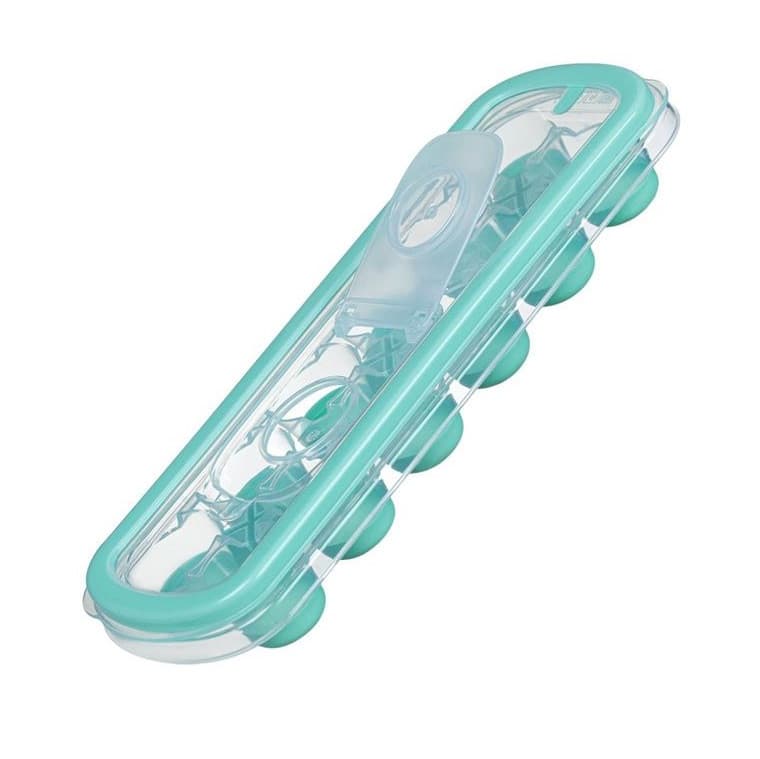 Cutie din silicon pentru cuburi de gheata verde, capac din plastic transparent, 12 compartimente — principală