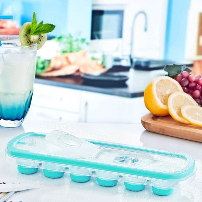 Cutie din silicon pentru cuburi de gheata verde, capac din plastic transparent, 12 compartimente — varianta 2